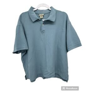 LL Bean Mens XL‎ Blue Short Sleeve Polo Shirt Cotton Preppy